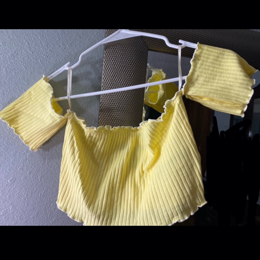yellow off shoulder crop top